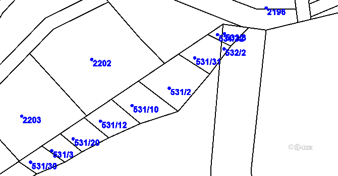 Parcela st. 531/2 v KÚ Komárov u Napajedel, Katastrální mapa