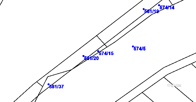 Parcela st. 574/15 v KÚ Komárov u Napajedel, Katastrální mapa