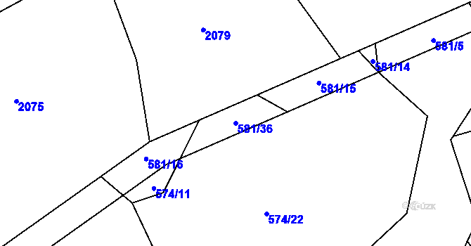 Parcela st. 581/36 v KÚ Komárov u Napajedel, Katastrální mapa