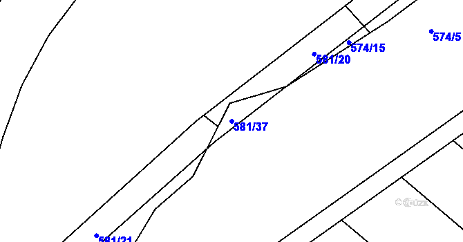 Parcela st. 581/37 v KÚ Komárov u Napajedel, Katastrální mapa