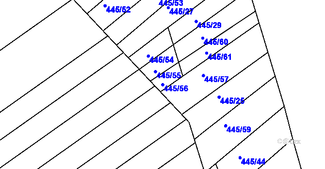 Parcela st. 445/56 v KÚ Komárov u Napajedel, Katastrální mapa
