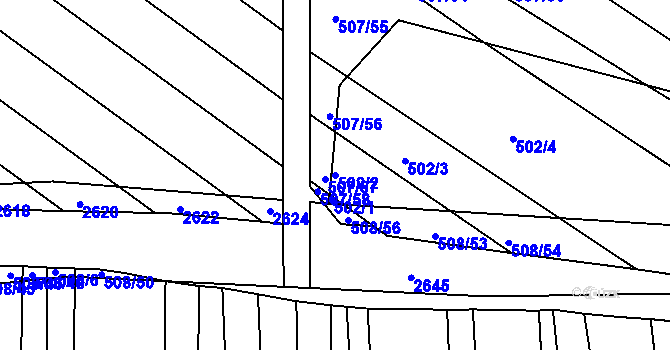 Parcela st. 502/2 v KÚ Komárov u Napajedel, Katastrální mapa