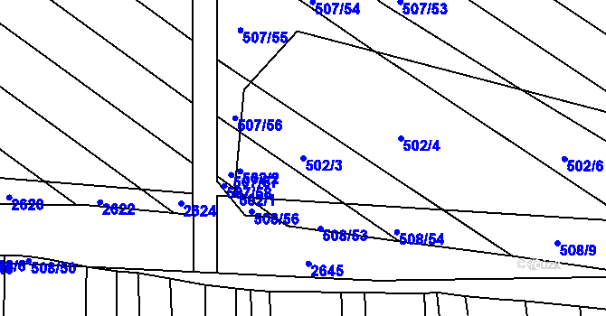 Parcela st. 502/3 v KÚ Komárov u Napajedel, Katastrální mapa