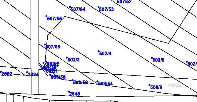 Parcela st. 502/4 v KÚ Komárov u Napajedel, Katastrální mapa