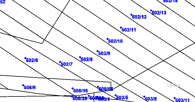 Parcela st. 502/9 v KÚ Komárov u Napajedel, Katastrální mapa