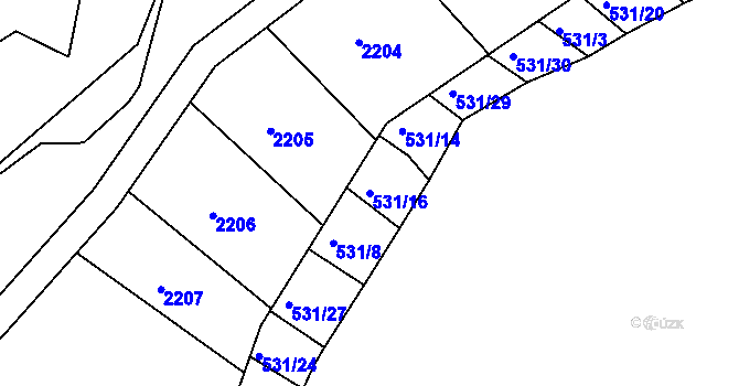 Parcela st. 531/16 v KÚ Komárov u Napajedel, Katastrální mapa