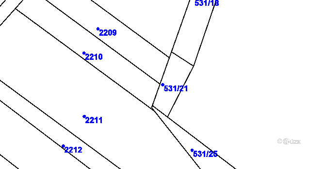 Parcela st. 531/21 v KÚ Komárov u Napajedel, Katastrální mapa