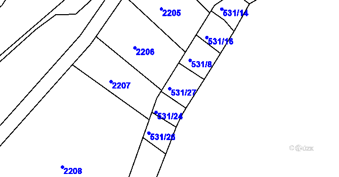 Parcela st. 531/27 v KÚ Komárov u Napajedel, Katastrální mapa