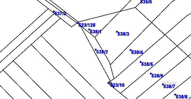 Parcela st. 538/2 v KÚ Komárov u Napajedel, Katastrální mapa