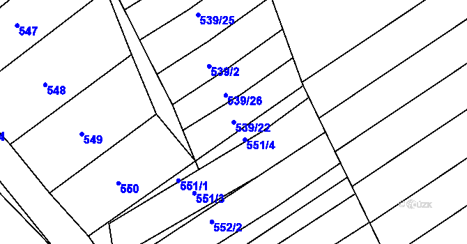 Parcela st. 539/22 v KÚ Komárov u Napajedel, Katastrální mapa