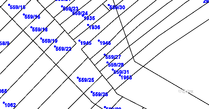 Parcela st. 559/27 v KÚ Komárov u Napajedel, Katastrální mapa