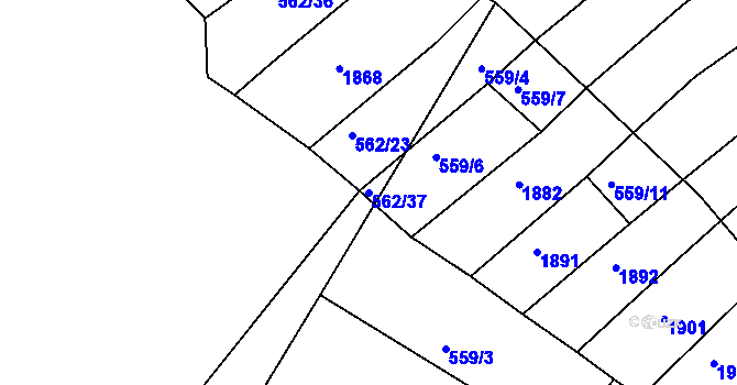 Parcela st. 562/37 v KÚ Komárov u Napajedel, Katastrální mapa
