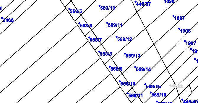 Parcela st. 568/8 v KÚ Komárov u Napajedel, Katastrální mapa