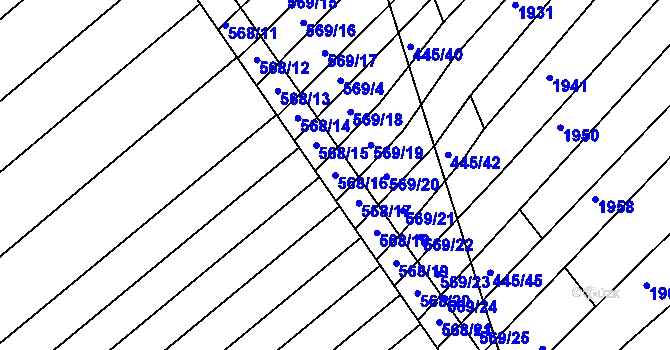 Parcela st. 568/16 v KÚ Komárov u Napajedel, Katastrální mapa