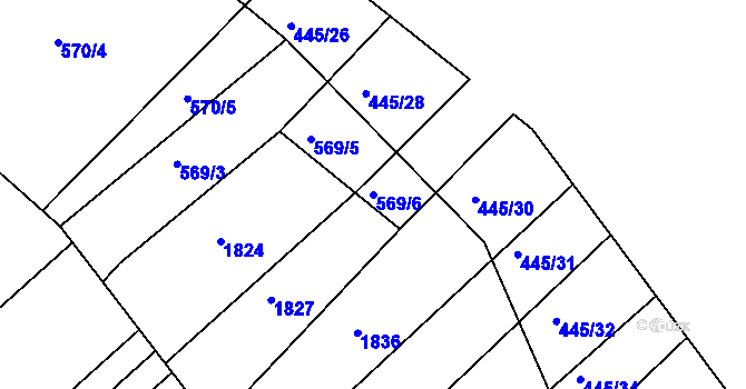 Parcela st. 569/6 v KÚ Komárov u Napajedel, Katastrální mapa