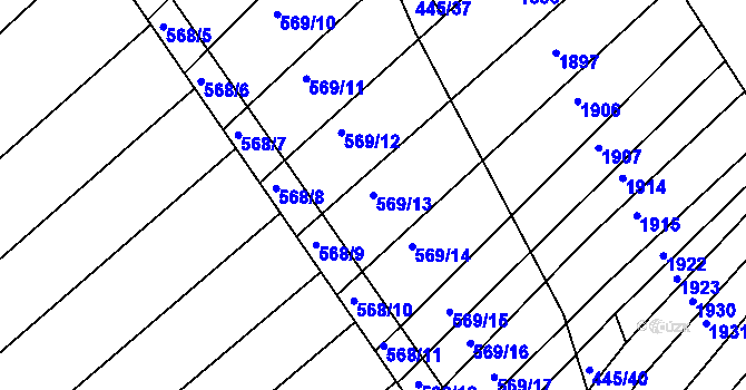 Parcela st. 569/13 v KÚ Komárov u Napajedel, Katastrální mapa
