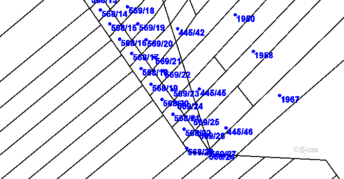Parcela st. 569/23 v KÚ Komárov u Napajedel, Katastrální mapa