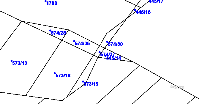 Parcela st. 574/37 v KÚ Komárov u Napajedel, Katastrální mapa