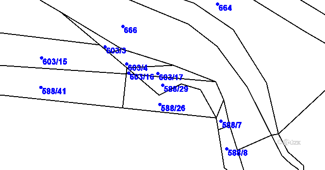 Parcela st. 588/29 v KÚ Komárov u Napajedel, Katastrální mapa