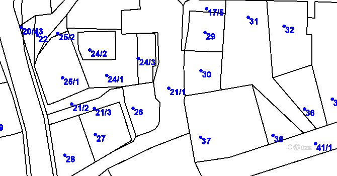 Parcela st. 21/1 v KÚ Komárov u Napajedel, Katastrální mapa