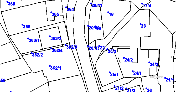 Parcela st. 20/43 v KÚ Komárov u Napajedel, Katastrální mapa
