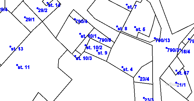 Parcela st. 9 v KÚ Komárovice u Jihlavy, Katastrální mapa