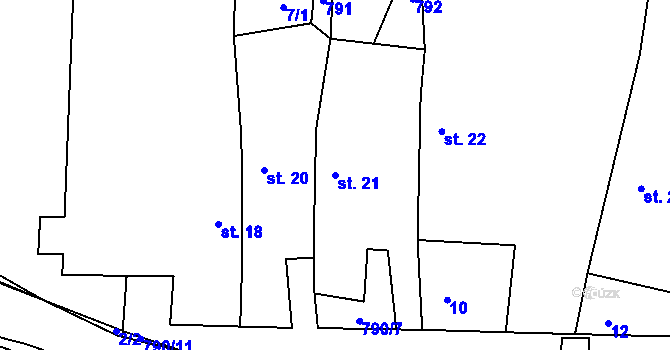 Parcela st. 21 v KÚ Komárovice u Jihlavy, Katastrální mapa