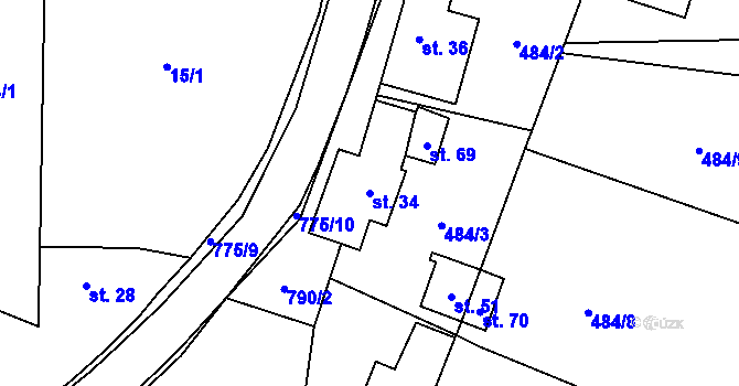Parcela st. 34 v KÚ Komárovice u Jihlavy, Katastrální mapa