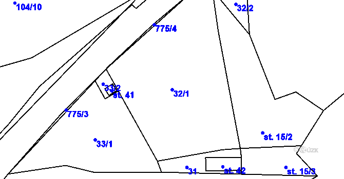 Parcela st. 32/1 v KÚ Komárovice u Jihlavy, Katastrální mapa