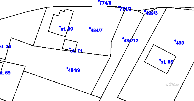 Parcela st. 484/13 v KÚ Komárovice u Jihlavy, Katastrální mapa