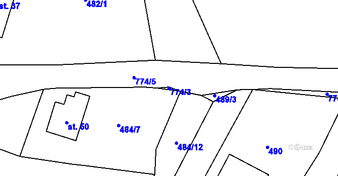 Parcela st. 774/3 v KÚ Komárovice u Jihlavy, Katastrální mapa