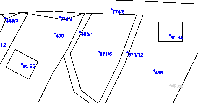 Parcela st. 571/6 v KÚ Komárovice u Jihlavy, Katastrální mapa