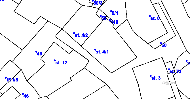 Parcela st. 4/1 v KÚ Komárovice u Moravských Budějovic, Katastrální mapa
