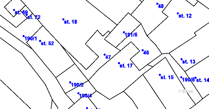 Parcela st. 47 v KÚ Komárovice u Moravských Budějovic, Katastrální mapa