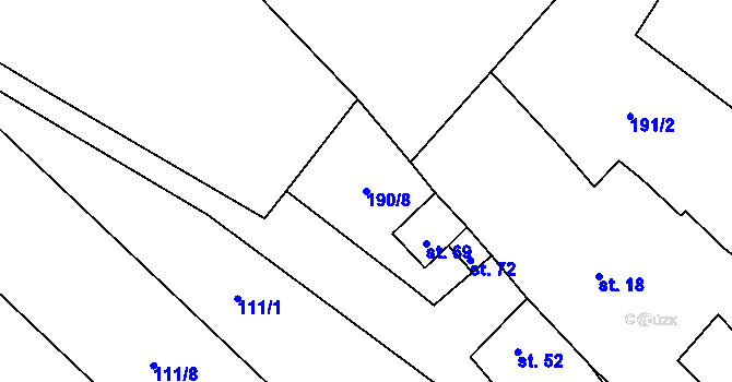 Parcela st. 190/8 v KÚ Komárovice u Moravských Budějovic, Katastrální mapa