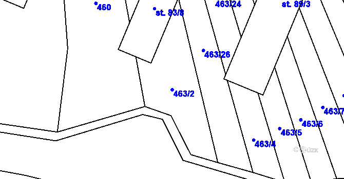 Parcela st. 463/2 v KÚ Komárovice, Katastrální mapa