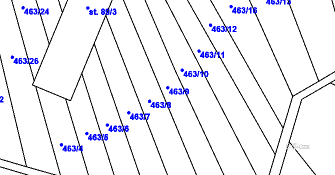 Parcela st. 463/9 v KÚ Komárovice, Katastrální mapa