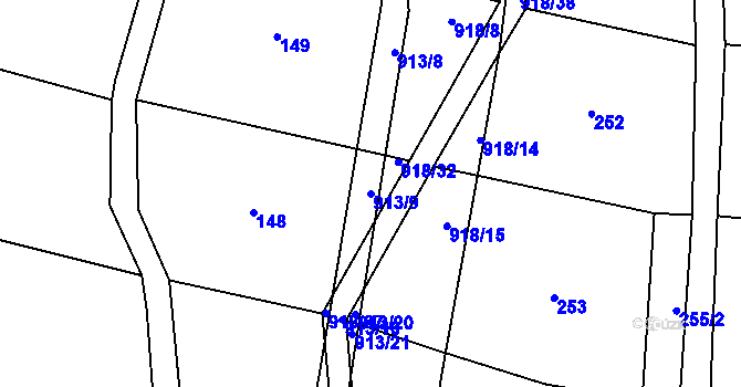 Parcela st. 913/9 v KÚ Komárovice, Katastrální mapa