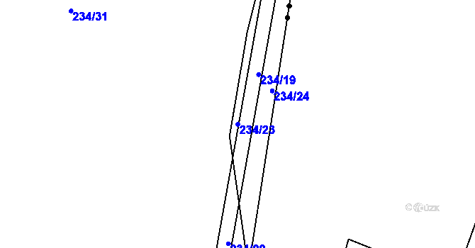 Parcela st. 234/23 v KÚ Komařice, Katastrální mapa