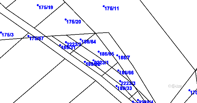 Parcela st. 186/65 v KÚ Komařice, Katastrální mapa
