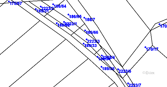 Parcela st. 189/33 v KÚ Komařice, Katastrální mapa