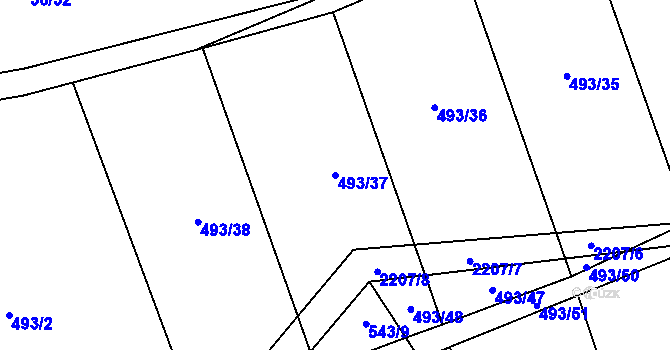 Parcela st. 493/37 v KÚ Komařice, Katastrální mapa