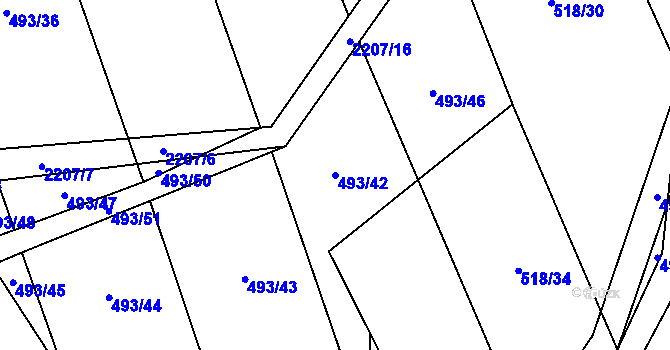 Parcela st. 493/42 v KÚ Komařice, Katastrální mapa