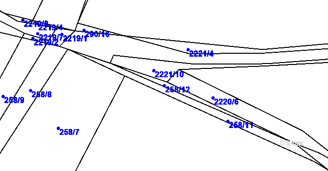 Parcela st. 258/12 v KÚ Komařice, Katastrální mapa