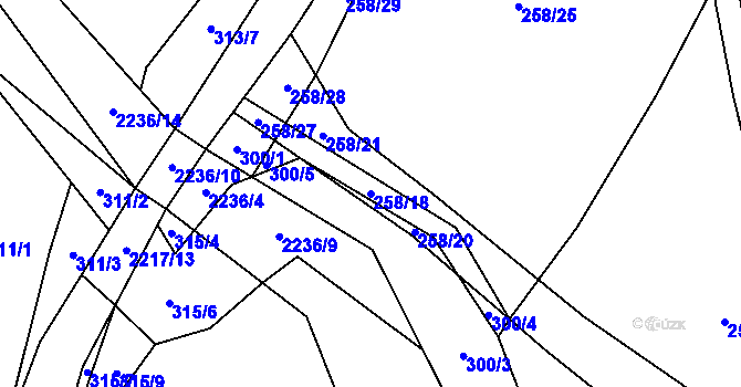 Parcela st. 258/18 v KÚ Komařice, Katastrální mapa