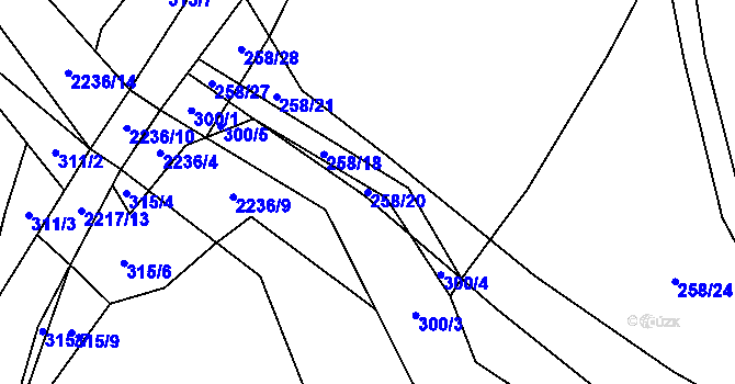 Parcela st. 258/20 v KÚ Komařice, Katastrální mapa