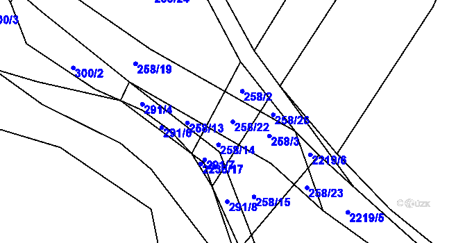 Parcela st. 258/22 v KÚ Komařice, Katastrální mapa