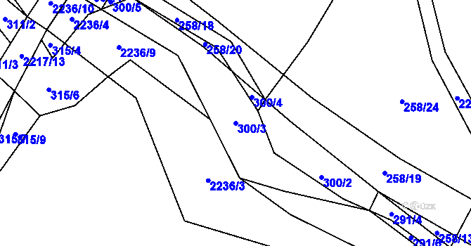 Parcela st. 300/3 v KÚ Komařice, Katastrální mapa