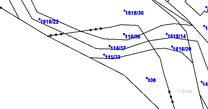Parcela st. 115/33 v KÚ Komařice, Katastrální mapa