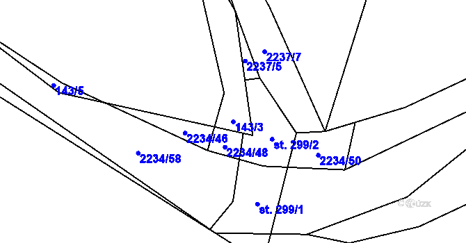 Parcela st. 143/3 v KÚ Komařice, Katastrální mapa